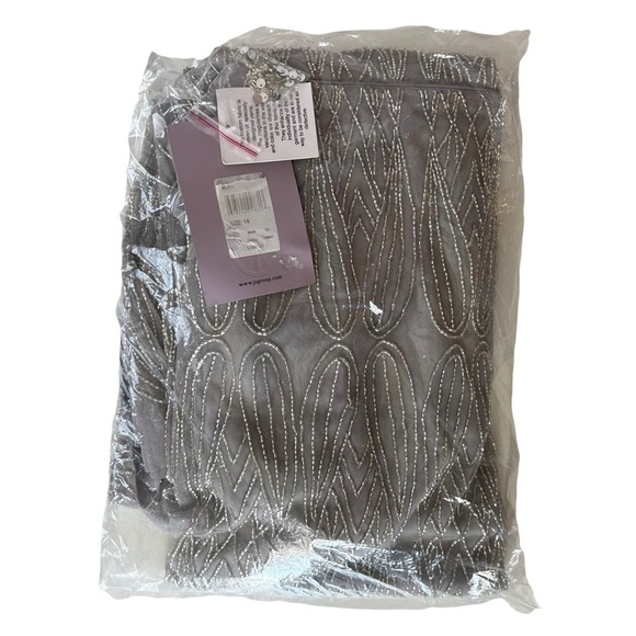 JS Collections Illusion Yoke Beaded Column Gown Dress Silver / Grey plus Formal - Picture 15 of 15